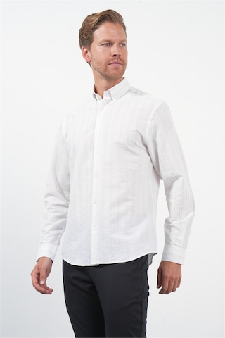 İmza Beyaz-kahverengi Yumuşak Yaka Uzun Kol Slim Fit Pamuklu Gömlek 1004260260 Beyaz - Kahverengi