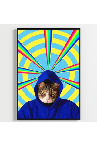 Besay Kozmik Kediler Renkli Ev Duvar Dekorasyonu Gökkuşağı Lazerli Ve Dondurmalı Komik Kedi Posteri 3'lü Set A2 Çerçevesi