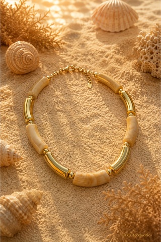 Krem Gold Kemik Çelik Kolye Altın