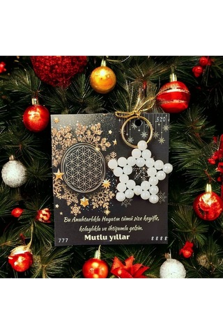 10 Adet İnci Anahtarlık Hediyeli Yılbaşı Tebrik Kartı Yeni Yıl Hediyesi