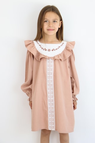 Miababy Nakış Detaylı Keten Elbise 1-8 Yaş Kahverengi