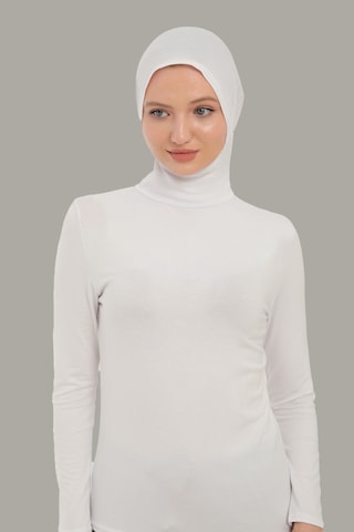 Sonbaharmoda Kadın Uzun Kollu Body Boyunluklu Boneli Tam Badi Boğazlı Likralı Penye Beyaz
