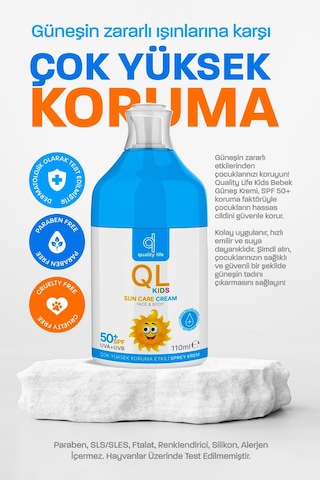 Ql Bebek Güneş Kremi 50+ Spf 110 Ml Çok Yüksek Koruma Çocuk Güneş Kremi