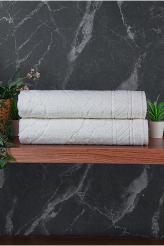 Ayak İzi Desenli 2li Ayak Havlusu - 50x70 Cm - Su Emici Banyo Paspası Seti - Beyaz Beyaz