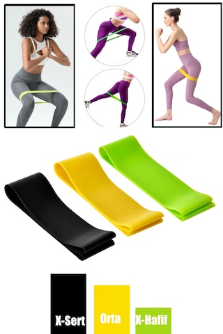 3'lü Set Direnç Bandı 60 Cm X-hafif - Orta- X-sert Pilates Egzersiz Yoga - Mini Loop Band Sarı - Siyah - Yeşil