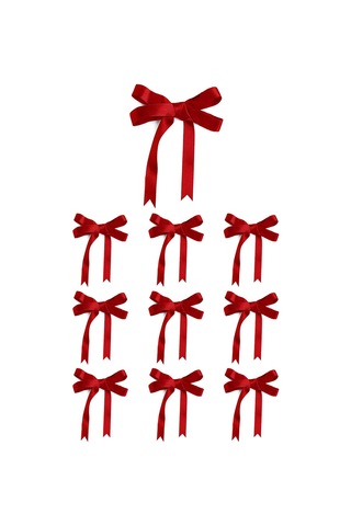 10 Adet Kırmızı Saten Fiyonk Süsleme Küçük Kurdele Seti