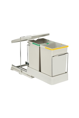 Pelikan Carrier Raylı Çift Bölmeli Dolap İçi Çöp Kovası 14 + 14 Gri