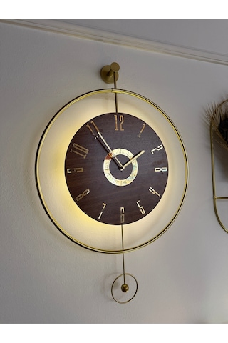 Metaquartz Aksesuar Büyük Boy 50x75cm Quartz Mekanizma Ispanyol Orbit Time , Metal Ahşap Duvar Saati Gold,