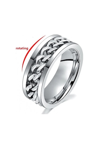 Ortası Dönebilen Zincirli Erkek Kadın Anti-stres Çelik Alyans Yüzük Cl43 Beyaz - Siyah