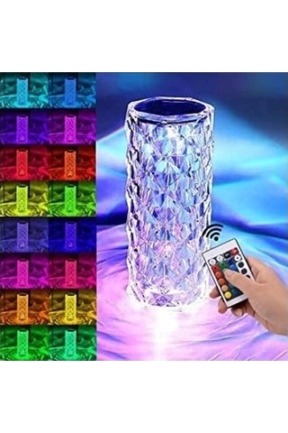 Kristal Elmas Masa Lambası 16 Renk Usb Şarjlı Dokunmatik Çok Renkli