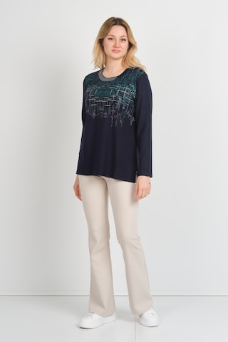 Detay Triko Kadın Taş Detaylı Desenli Yanları Yırtmaçlı Uzun Kol Anne Bluz 5741 Lacivert Lacivert