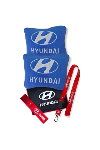 Hyundai Nakış İşlemeli Mavi Polar Ortopedik Araç Seyahat Boyun Yastık Hyundai Araç Oto Aksesuar Mavi