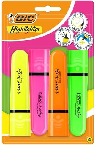 Marking Flat Higlighter Fosforlu Kalem 4'lü Blister, 4 Renk Sarı, Turuncu, Pembe, Yeşil , Su Bazlı, Hızlı Kuruyan Genel