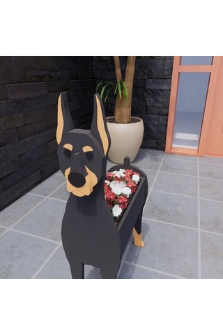 Neevoyu Ahşap Köpek Figürlü Süs Potu - Ev Bahçe Dekorasyonu, Dışarıda Ve İçerde Kullanım, El Yapımı, Dayanıklı