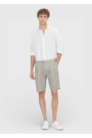 Ramsey Vizon Düz Dokuma Carrot Fit Casual %100 Keten Bermuda