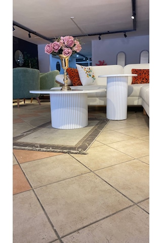 Most Bohem Orta Sehpa 2'li Set %100 Ahşap 85 Cm. Çap Beyaz