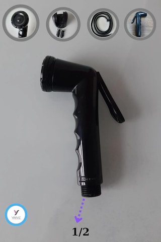 Yayke Taharetmatik Seti Siyah Renk Plastik Taharet Tabancası Wc Mat Siyah