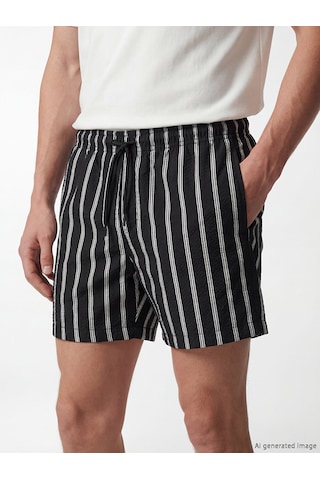 Lcw Swımwear Siyah Kısa Boy Çizgili Erkek Deniz Şortu