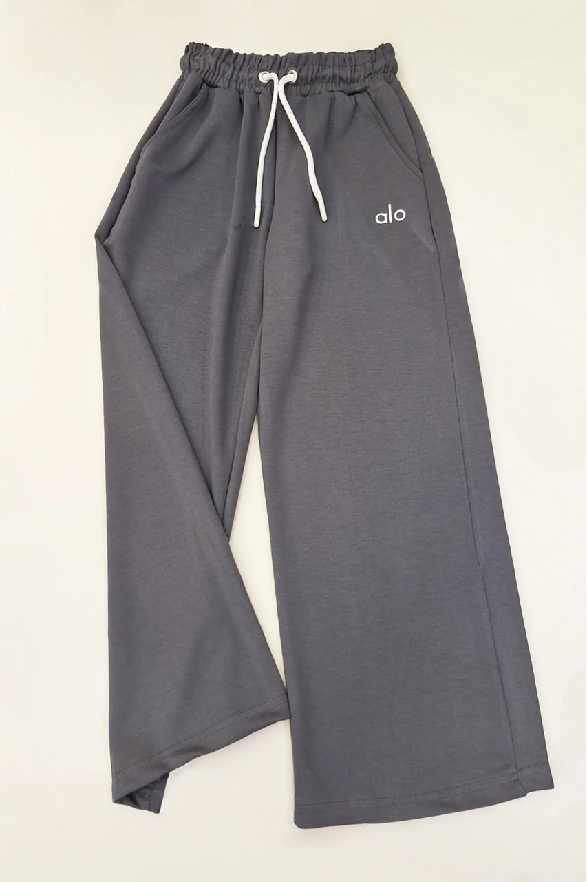 Kız Çocuk Doble Face Kumaş Geniş Paça Eşofman Alt 10-15 Yaş 12318 Gri