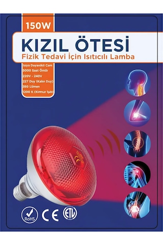 150w Kızılötesi İnfrared Isıtıcılı Fizik Tedavi Lambası Kırmızı Işık E27 Kalın Duy Lisinya Standart
