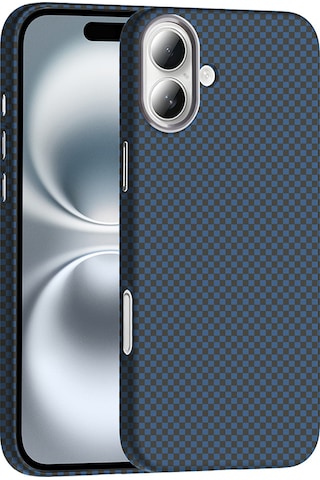 Apple Uyumlu iPhone 16 Plus Kılıf M-safe Şarj Özellikli Karbon Fiber Görünümlü Zore Gros Kapak Lacivert