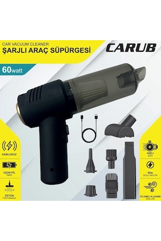 Oto Araç İçi Süpürge 60w Şarjlı Kablosuz Lüx Üfleme, Çekme Ve Hızlı Şarj Özellikli