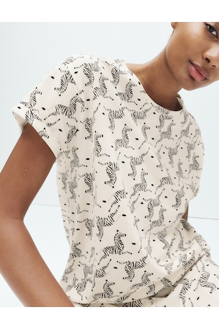 Marks & Spencer Pamuk Karışımlı Pijama Takımı T37004619F Krem Mix