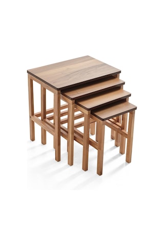 Bolonez Dörtlü Zigon Sehpa Ceviz Kayın Sehpa Kahve