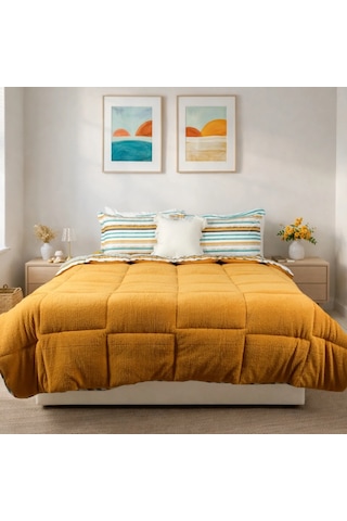 Sherpa Comforter Çift Kişilik Uyku Seti - Turuncu