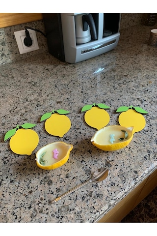 Limon Motifli Kahve Sunumluk Limon Tatlısı Sunumluğu Altlığı 6'lı Sarı