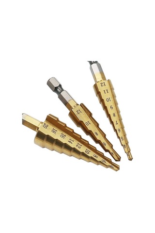 Ccgloball 3-12mm/4-12mm/4-20mm Hss Düz Yuvası Adım Matkap Ucu Titanyum Kaplamalı Ahşap Metal Delik Çekirdek Konik Matkap Aracı Seti