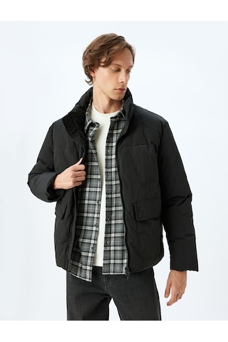 Koton Dik Yaka Fermuarlı Slim Fit Şişme Mevsimlik Ceket Siyah 5wam20041hw Siyah