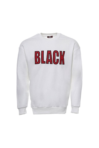 Krem Baskılı Bisiklet Yaka Erkek Sweatshirt - Wessi Siyah