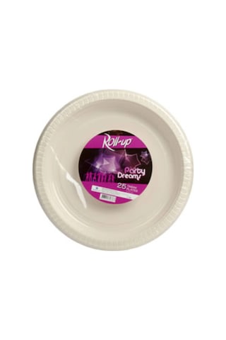 Roll-up Party Tıme Plastik Tabak Krem Renkli 25 Adetli