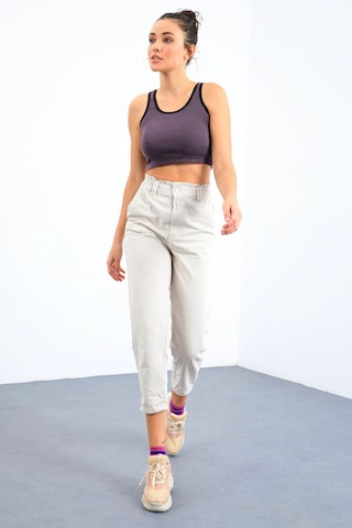 Tommy Life Açık Mor Basic Sıfır Kol Dar Kalıp U Yaka Kadın Crop Top Atlet - 97162 Açık Mor