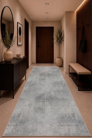 Modern Soyut Çizgili Dijital Baskılı Yıkanabilir Kaymaz Taban Salon Halısı Antre Hol Halısı Yolluk Antrasit