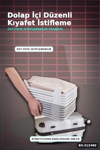 Katlanabilir Plastik Tişört Düzenleyici Aparat - 1 Adet, Dolap İçi Organizer Bx-313490 Çok Renkli