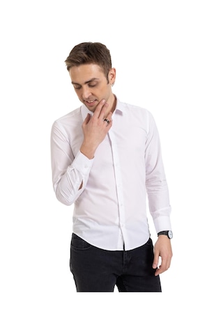 Erkek Slim Fit Dakron Yüksek Kalite Tam Kalıp Düğmeli Gömlek 2325 - Beyaz Siyah