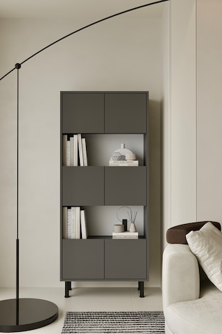 Hitit Kitaplık 175 Cm - Vitrin - Gümüşlük 100% Mdf Metal Ayak Gri