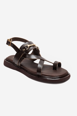 Luvishoes Fabıana Kahverengi Hakiki Deri Tokalı Kadın Parmak Arası Sandalet