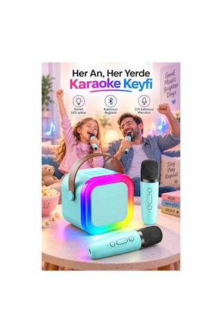 Robeve Blic 2 Mikrofonlu Çocuk Karaoke Hoparlör Ve Bluetooth Hoparlör Led Işıklı Mini Karaoke Seti, 6 Farklı Ses Efekti, Uzun Pil Ömrü, Taşınabilir Çocuk Mikrofonu Ve Çocuk Müzik Aleti Mavi