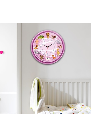 Decorita Cam Saat | Çocuk Odası - Pembe | Çap40cm Çok Renkli