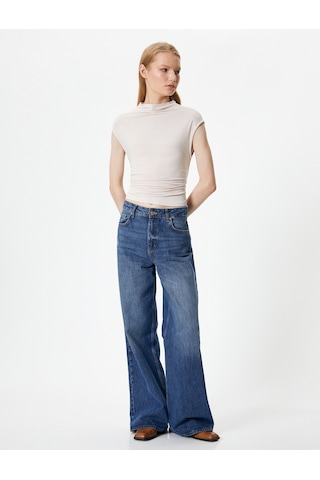 Koton Slim Fit Atlet Dik Yaka Kısa Kollu Drapeli Bej 4sak10105ek 4SAK10105EK050