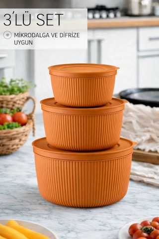 Saklama Kabı 3'lü Set 1550 - 1000 - 550ml Depolama Kutusu - Gıda Çerezlik Hobi Çok Amaçlı Box Turuncu