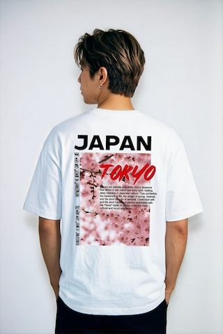 Hoxie Unisex Beyaz Oversize Tişört - Minimal Tokyo Tipografi Baskılı