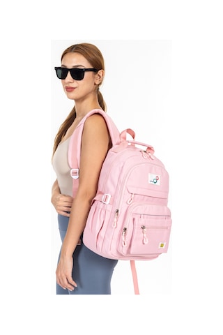 Krınkıl Kumaş Su Geçirmez Ve Çok Bölmeli Sırt Çantası Günlük, Okul Ve Seyahat İçin - Pembe Pembe