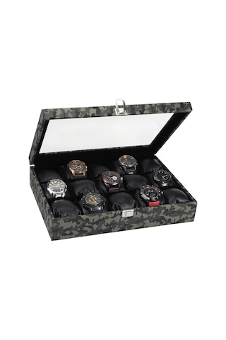 Chavin 15Li Kamuflaj Lüx Seri Ahşap Camlı Saat Kutusu St15-53