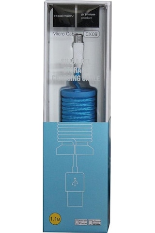 Powerway Micro Usb Hızlı Şarj Kablosu Örgülü 1.1m - Cx09 Mavi
