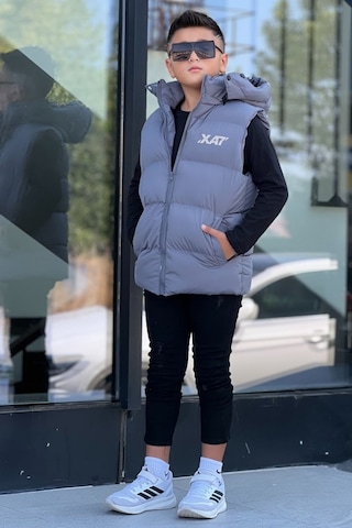 Pina Kids Erkek Çocuk Baskılı Çıkarılabilir Kapüşonlu Şişme Yelek 3017 Füme
