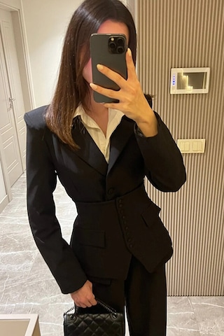 Üçlü Blazer Korse Pantolon Takım Siyah